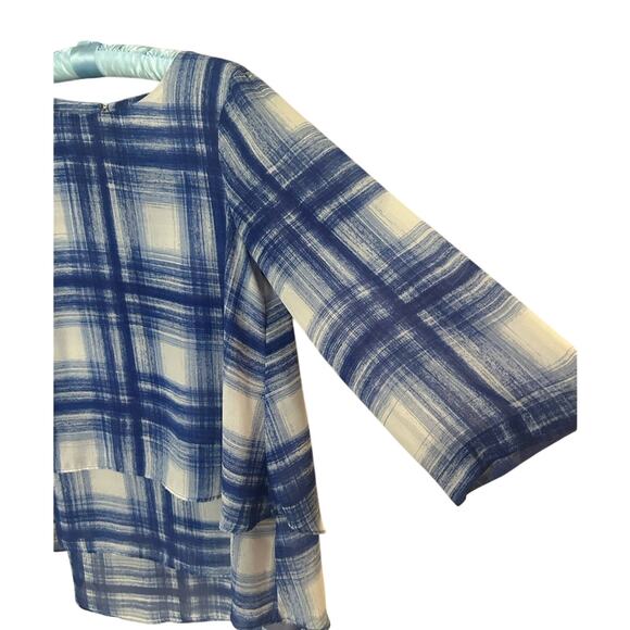 Chaus- Flowy Blouse- Blue Gingham abstract- layered - size Medium - sheer arms - Picture 5 of 9